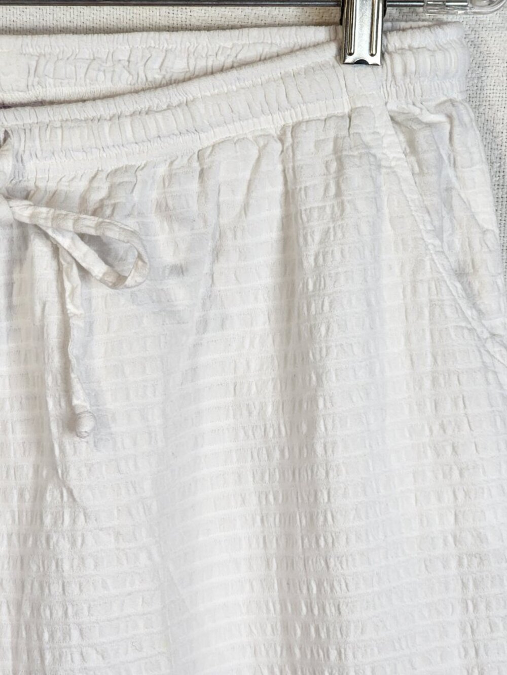 Focus Casual White Preshrunk Cotton Seersucker Drawstring Elastic Waist Pants XL - Picture 7 of 16